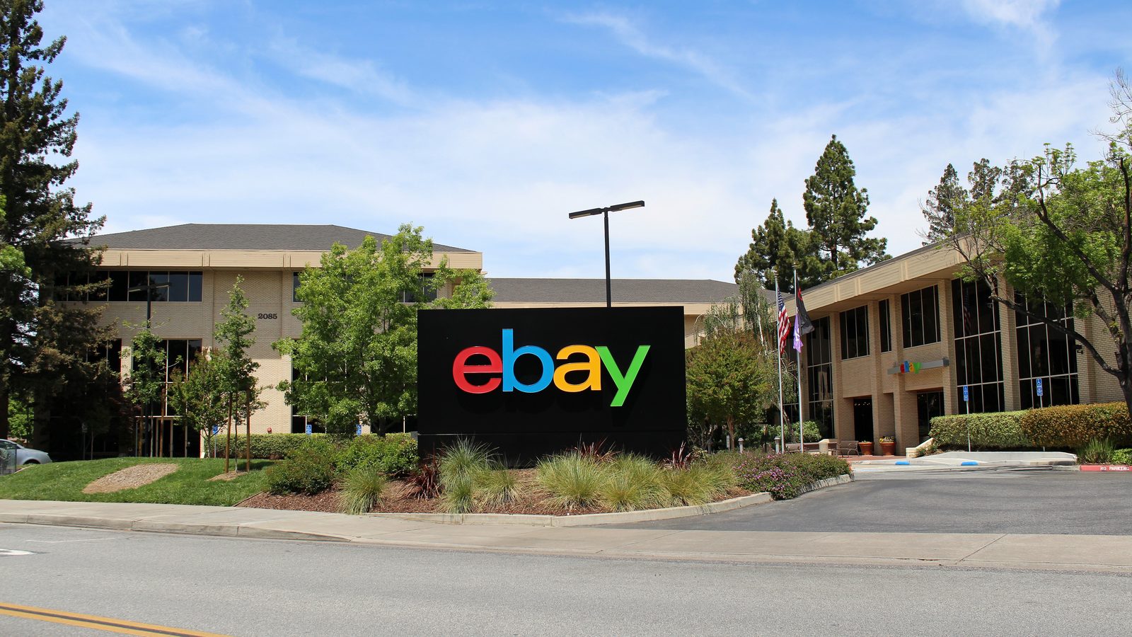 eBay sign in front of the company's headquarters buildings in San Jose, California
